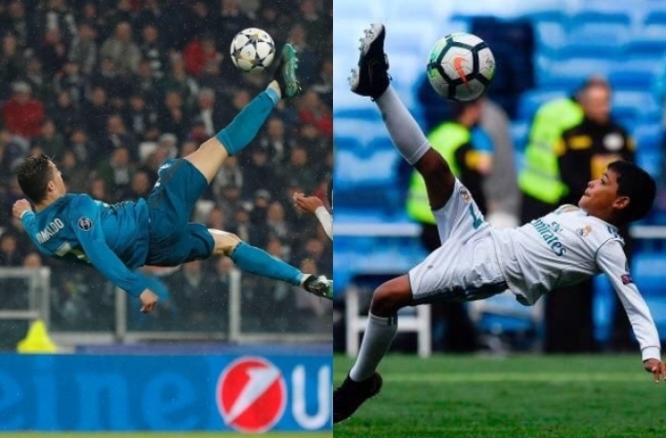 Kolase salto Cristiano Ronaldo dan sang anak