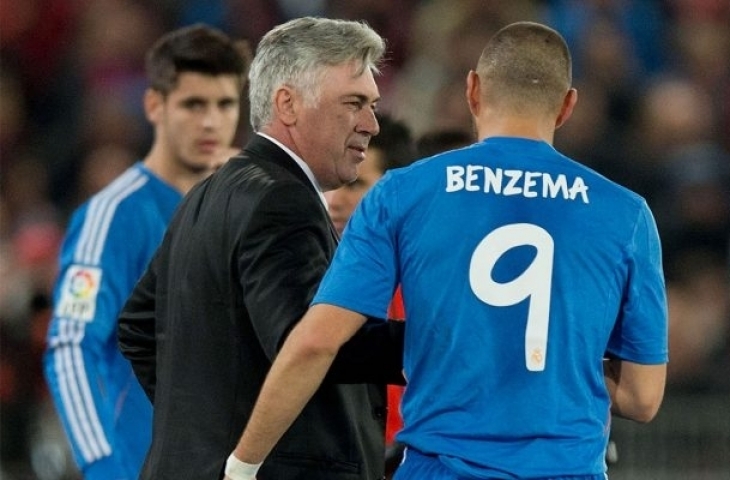 Carlo Ancelotti dan Karim Benzema saat masih sama-sama di Real Madrid. (Sumber: DokThe News Chronicle).