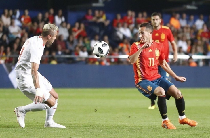 Aksi Lucas Vazquez ketika melawan Swiss dalam pertandingan persahabatan/Instagram