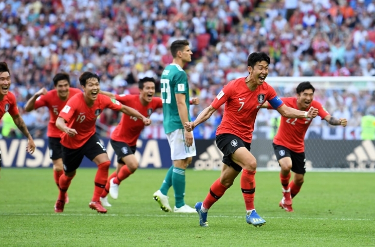 Selebrasi pemain Korea selatan usai tundukkan Jerman