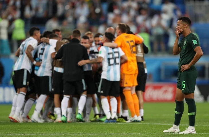 Selebrasi pemain Argentina usai tundukkan Nigeria di laga penentuan Grup D