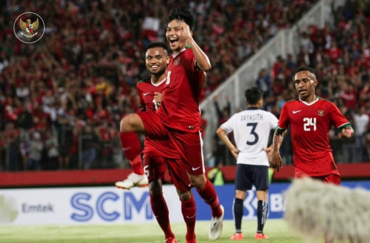 Selebrasi Witan Sulaeman saat mencetak gol ke gawang Laos.