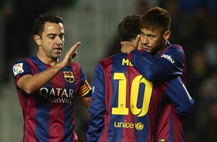 Xavi Hernandes, Lionel Messi, dan Neymar (Sumber: Twitter)