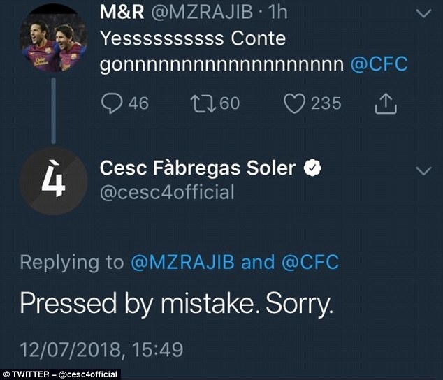 Cesc Fabregas mengaku itu adalah kesalahan/Sportbible