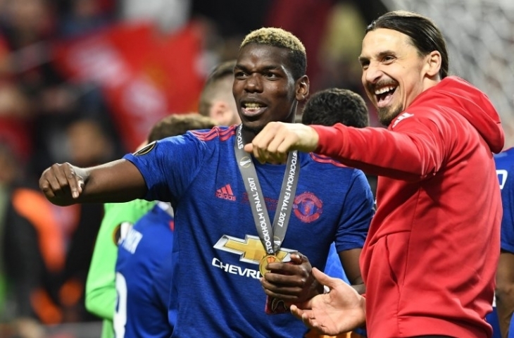 Paul Pogba dan Zlatan Ibrahimovic ketika final Liga Europa (24/5/2017) [Jonathan Nackstrand/AFP]