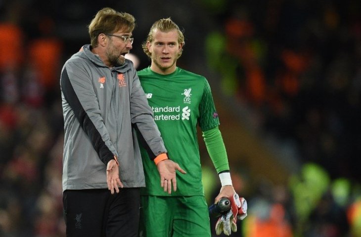 Jurgen Klopp dan Loris Karius (Oli Scarff/AFP)