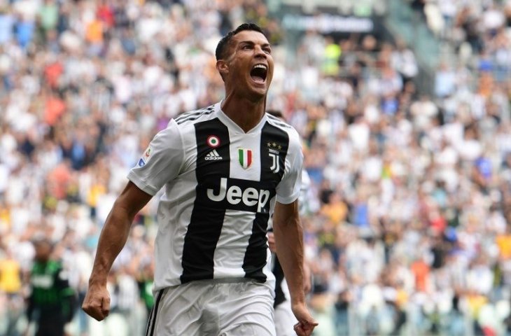 Ekspresi Cristiano Ronaldo saat mencetak gol pertamanya di Serie A bersama Juventus (Miguel Medina/AFP)