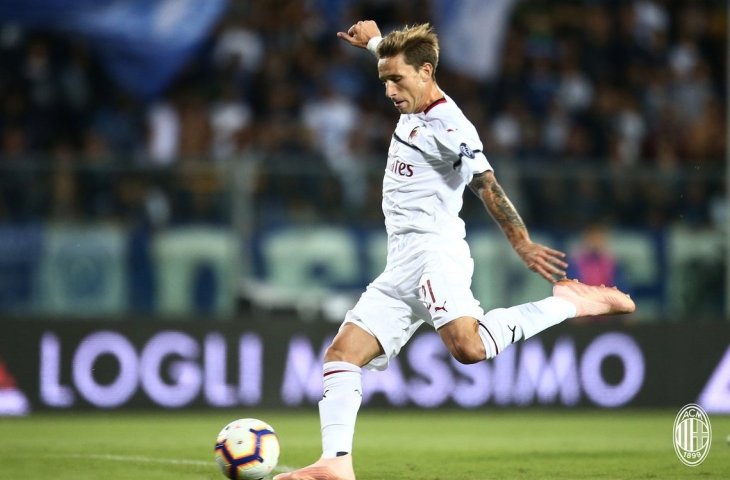 Lucas Biglia saat mencetak gol ke gawang Empoli. (Twitter/@acmilan).