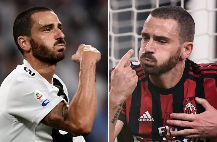 Selebrasi Leonardo Bonucci saat berseragam Juventus dan AC Milan (AFP)