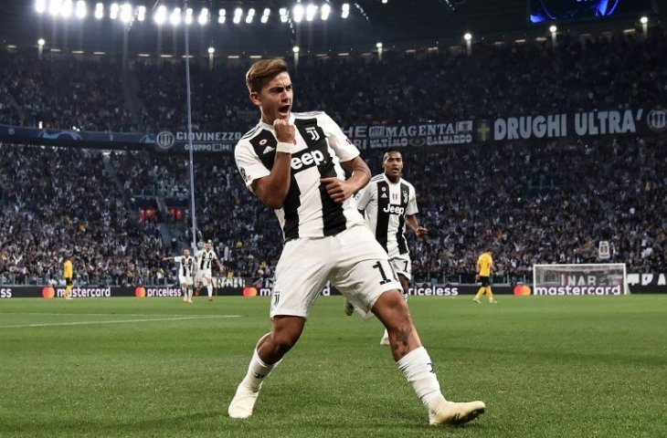 Selebrasi Paulo Dybala saat membobol gawang Young Boys pada 2 Oktober 2018 (Marco Bertorello/AFP)