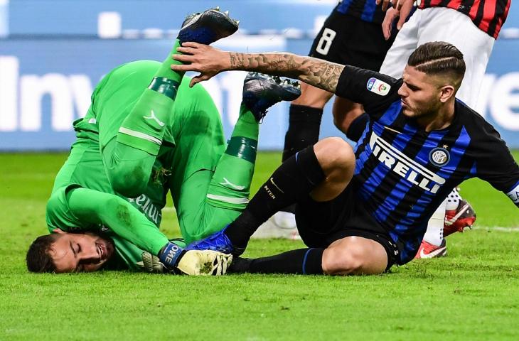 Kiper AC Milan, Gianluigi Donnarumma dan Pemain Inter Milan, Mauro Icardi (AFP)