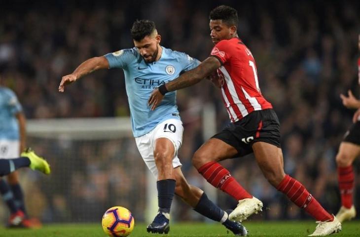 Sergio Aguero vs Southampton. (Oli Scarff/AFP).