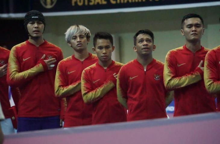 Timnas futsal Indonesia bersiap menghadapi Myanmar di ajang AFF Futsal 2018 yang digelar di GOR UNY, Senin (5/11/2018). [Stephanus Aranditio/chatwithamelia.xyz]