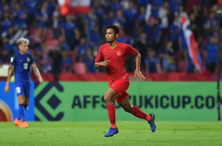 Pemain Timnas Indonesia, Zulfiandi saat melawan Thailand di Piala AFF 2018 di Stadion Rajamanggala, Thailand, Sabtu (17/11/2018) (AFF)