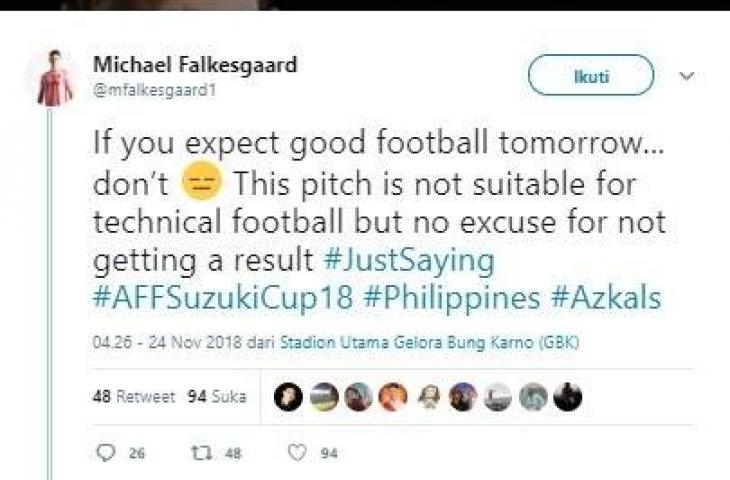 Cuitan kiper Timnas Filipina, Michael Falkesgaard. (Twitter/@@mfalkesgaard1).