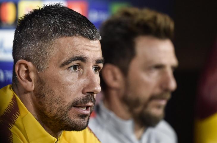 Pemain AS Roma, Aleksandar Kolarov dan pelatih AS Roma, Eusebio di Francesco (AFP)