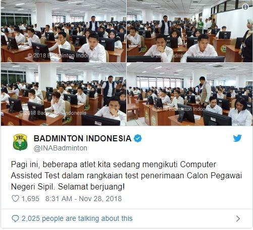 Cuitan Twitter Badminton Indonesia. (Twitter/@INABadminton).