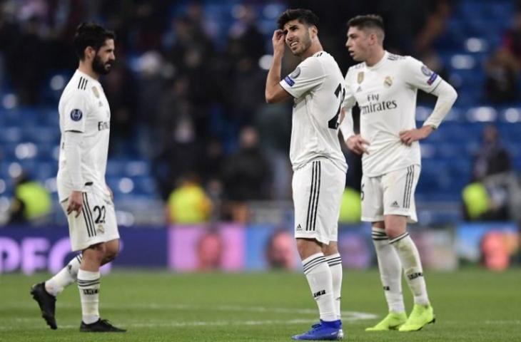 Ekspresi para pemain Real Madrid saat melawan CSKA Moscow di Liga Champions pada 12 Desember 2018 (Javier Soriano/AFP)