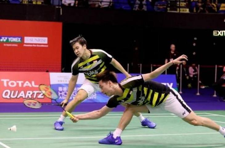 Pasangan ganda putra Indonesia, Kevin Sanjaya Sukamuljo / Marcus Fernaldi Gideon. [Humas PBSI]