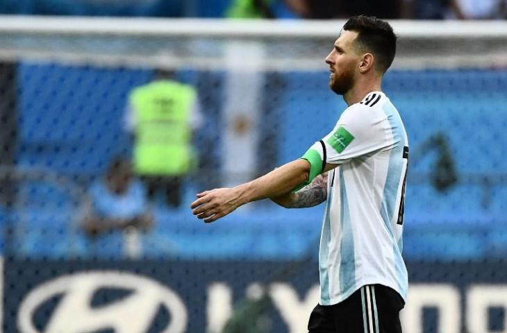 Ekspresi Lionel Messi saat kalah melawan Prancis di babak 16 besar Piala Dunia 2018 (Jewel Samad/AFP)