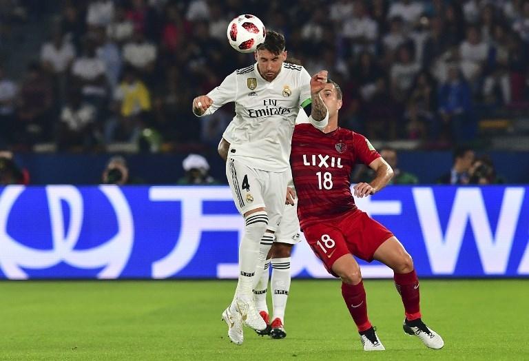 Aksi Sergio Ramos saat menghadapi Kashima Antler di ajang Piala Dunia Antarklub pada 19 Desember 2018 (Giuseppe Cacace/AFP)