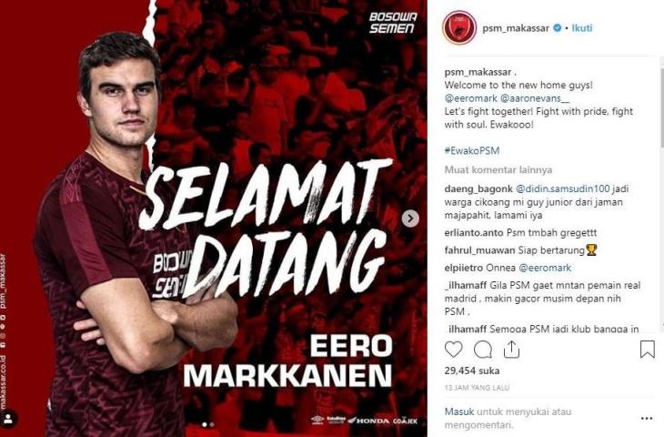 PSM Makassar resmi mendatangkan Eero Markkanen. (Instagram/psm_makassar)