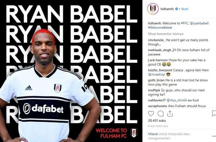 Ryan Babel resmi berseragam Fulham hingga akhir musim 2018/2019. (Instagram/fulhamfc)