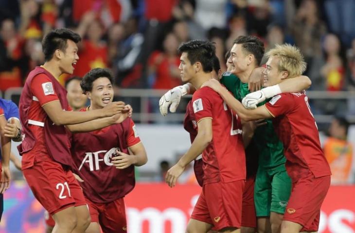 Timnas Vietnam setelah mengalahkan Yordania di babak 16 besar Piala Asia 2019. (Dok. AFC).