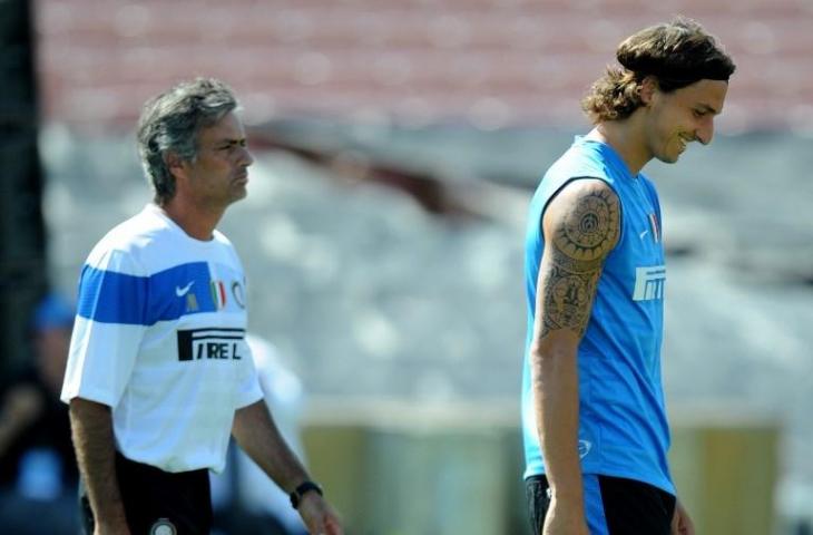 Jose Mourinho dan Zlatan Ibrahimovic saat di Inter Milan pada 20 Juli 2009 (Mark Ralston/AFP)