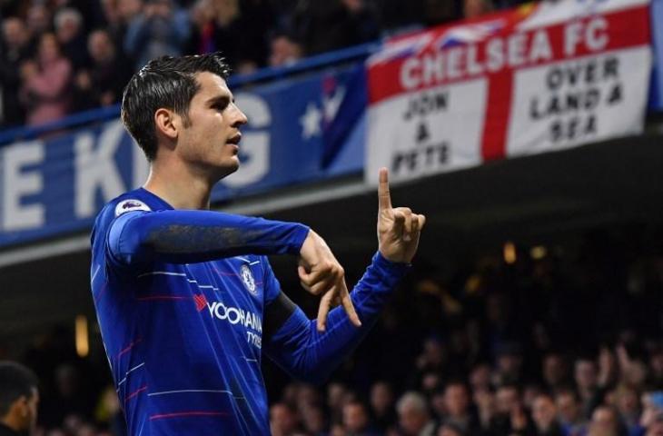 Selebrasi Alvaro Morata saat membobol gawang Crystal Palace di Piala FA pada 4 November 2018 (Ben Stansall/AFP)