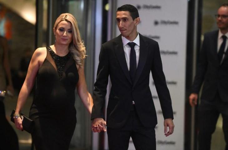 Angel Di Maria bersama Jorgelina Cardoso (Eitan Abramovich/AFP)
