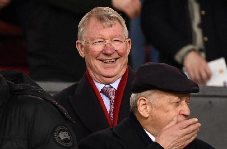 Mantan pelatih Manchester United, Sir Alex Ferguson saat hadir menyaksikan laga melawan Paris Saint-Germain pada 12 Februari 2019 (Franck Fife/AFP)