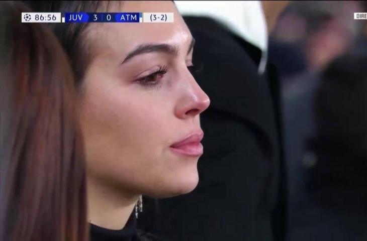 Georgina Rodriguez menangis saat laga Juventus vs Atletico Madrid (twitter.com/inewtonjr)