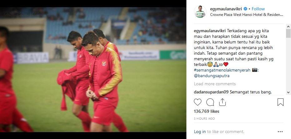 Egy Maulana Vikri tuliskan pesan usai Timnas U-23 tersingkir dari kualifikasi Piala Asia U-23 2020 (instagram.com/egymaulanavikri)