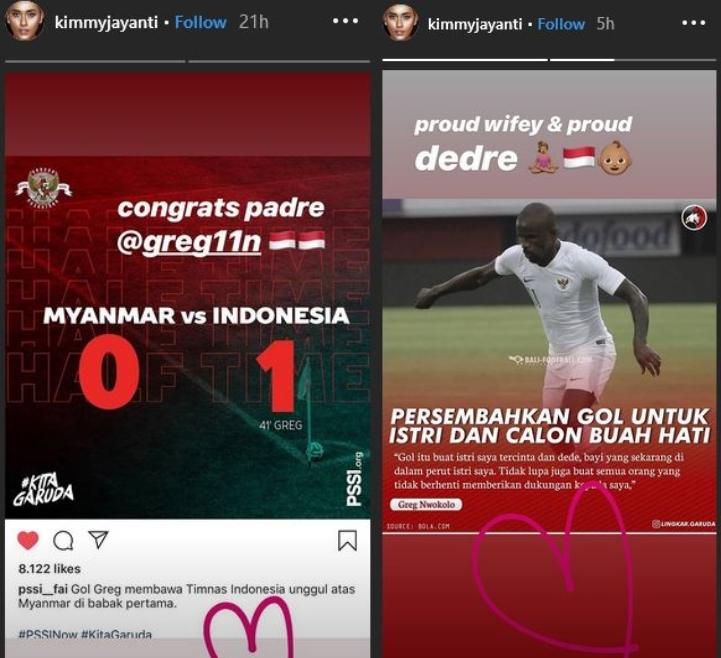 Pesan Kimmy Jayanti di Instagram membalas persembahan gol Greg Nwokolo (instagram.com/kimmyjayanti)