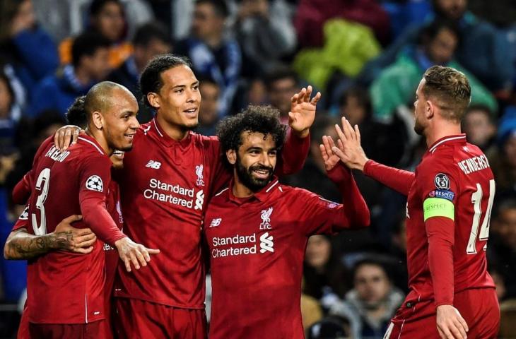 Ekspresi para pemain Liverpool usai menang dari Porto dan berhasil tembus ke babak semifinal Liga Champions, Kamis (18/4/2019). [PATRICIA DE MELO MOREIRA / AFP]