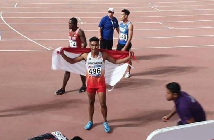 Sprinter muda andalan Indonesia, Lalu Muhammad Zohri berhasil meraih medali perak di nomor lari 100 meter putra pada Kejuaraan Atletik Asia 2019, di Khalifa International Stadium, Doha, Qatar pada Senin (22/4/2019) malam. (Instagram/pasipusat)