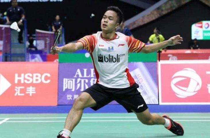 Pebulutangkis tunggal putra Indonesia, Anthony Sinisuka Ginting saat tampil di Piala Sudirman 2019. [Dok. PBSI]