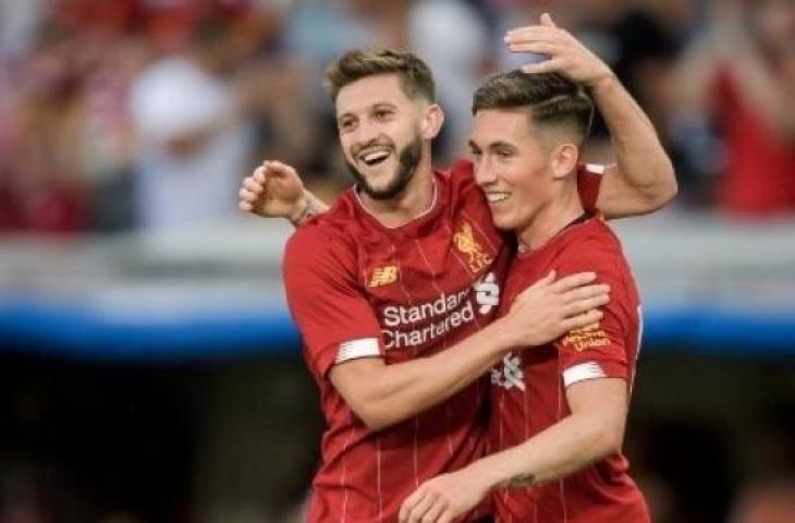 Penyerang Liverpool, Harry Wilson merayakan golnya ke gawang Lyon dalam laga uji coba di Jenewa, Swiss. (FABRICE COFFRINI / AFP)