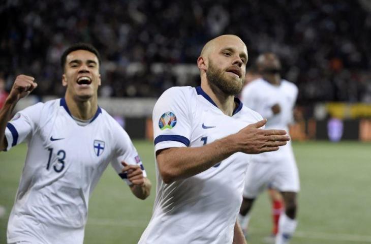 Teemu Pukki sukses mengantarkan Finlandia lolos untuk pertama kalinya ke Piala Eropa edisi 2020. (The Sun/Lehtikuva)