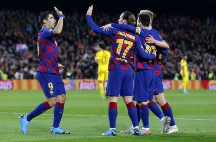 Barcelona memastikan lolos ke babak 16 besar Liga Champions usai mengandaskan Borussia Dortmud 3-1. (PAU BARRENA / AFP)