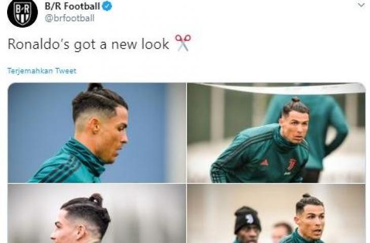 Gaya rambut baru Cristiano Ronaldo. (Twitter/@brfootball).