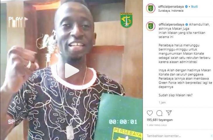 Makan Konate resmi gabung Persebaya. (Instagram/@officialpersebaya).