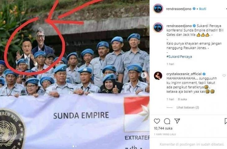 Unggahan Rendra Soedjono soal Sunda Empire. (Instagram/@rendrasoedjono).