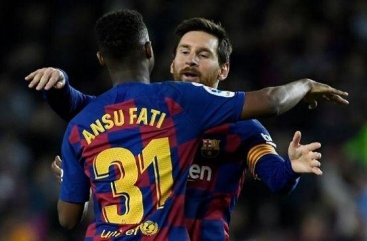 Ansu Fati mencetak dua gol dari dua assist yang diberikan Lionel Messi, membawa Barcelona mengalahkan tamunya Levante dengan skor 2-1. (Foto: AFP)