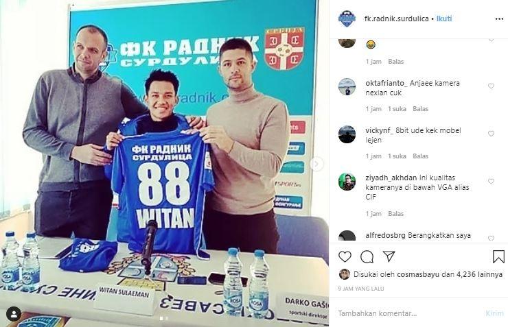 FK Radnik Surdulica resmi perkenalkan Witan Sulaeman. (Instagram/@fk.radnik.surdulica).