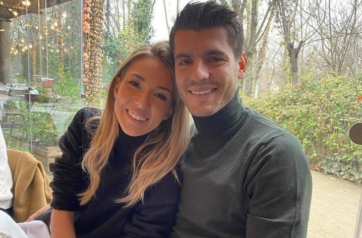 Striker Atletico Madrid, Alvaro Morata, bersama istri. (Instagram/@alvaromorata).