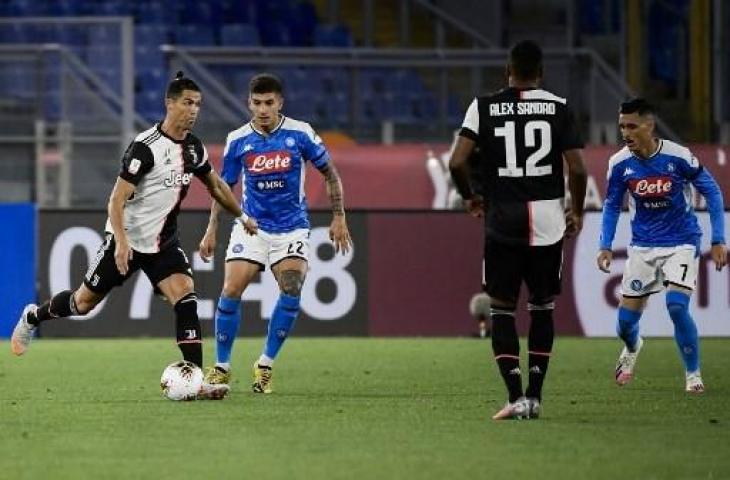 Suasana pertandingan Juventus vs Napoli di final Coppa Italia 2019/2020. (FILIPPO MONTEFORTE / AFP)