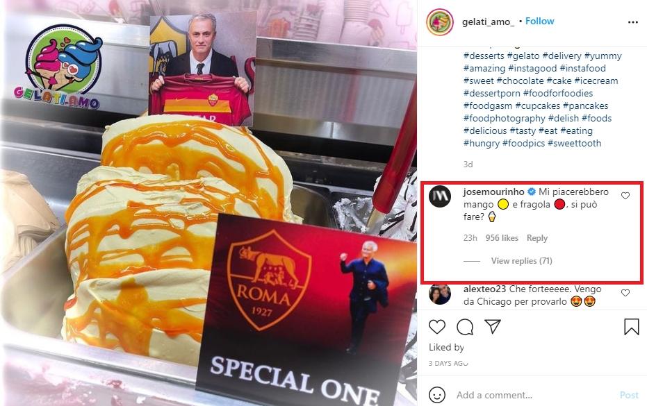 Julukan Jose Mourinho jadi nama rasa es krim. (Instagram/gelati_amo_)