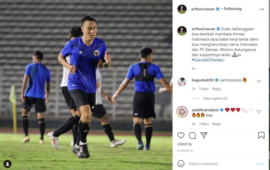 Arthur Irawan sampaikan pesan setelah latihan bareng timnas. (Instagram/arthurirawan)